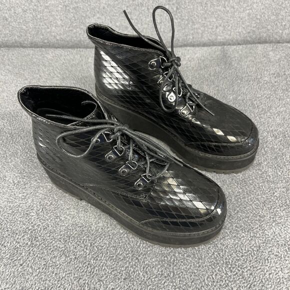 Asos Design Ankle Boots Womens 6 Black Lace Up Chunk Bootie Platform gohtic - Picture 2 of 15